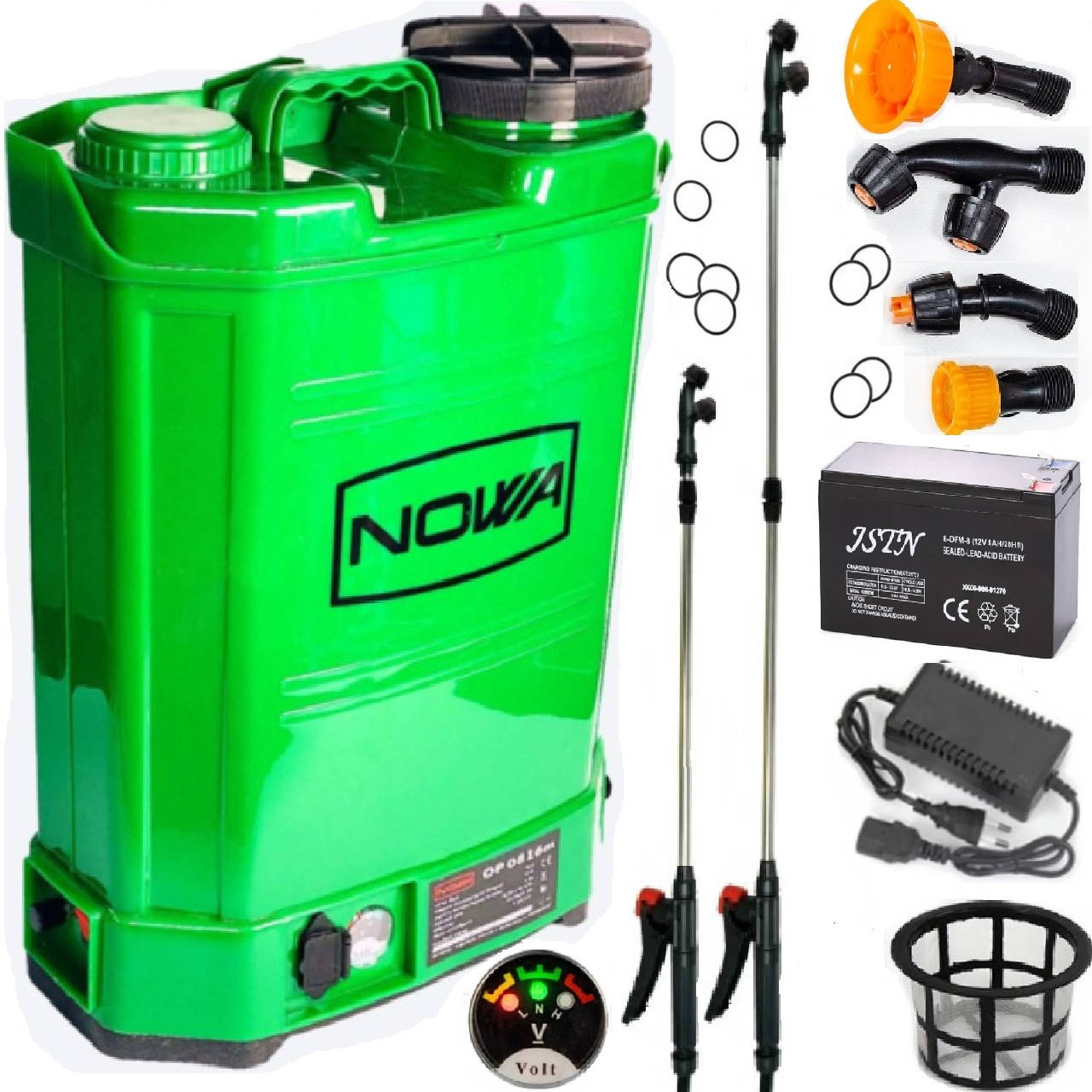 

Садовый электрический опрыскиватель аккумуляторный 16 литров ранцевый электроопрыскиватель NOWA OP 1516m, Зелёный