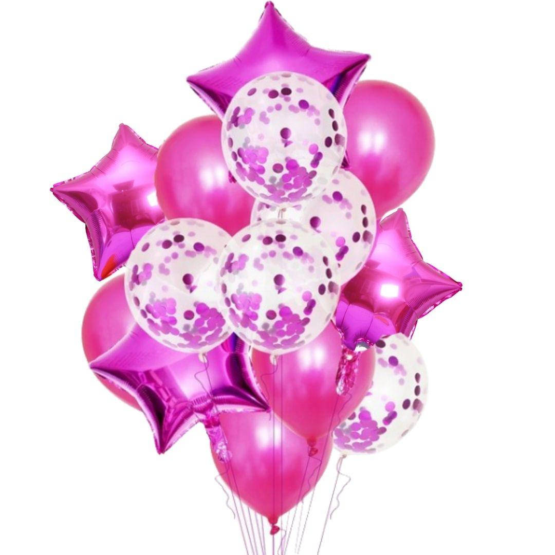 

Набор шаров Розовый с конфетти 14 шаров, Малиновый