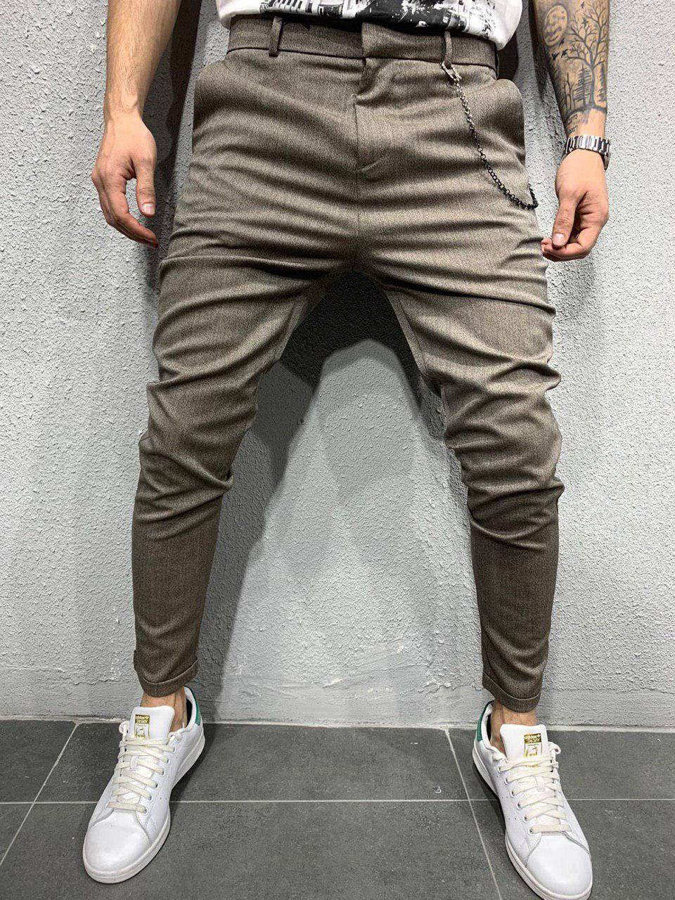 

Стильные зауженные брюки оливковым цветом мужские (S M L XL) 33