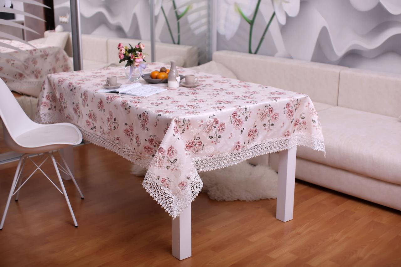 

Скатерть Праздничная с Кружевом 130-175 3D «Beautiful» Прямоугольная №10, Розовый