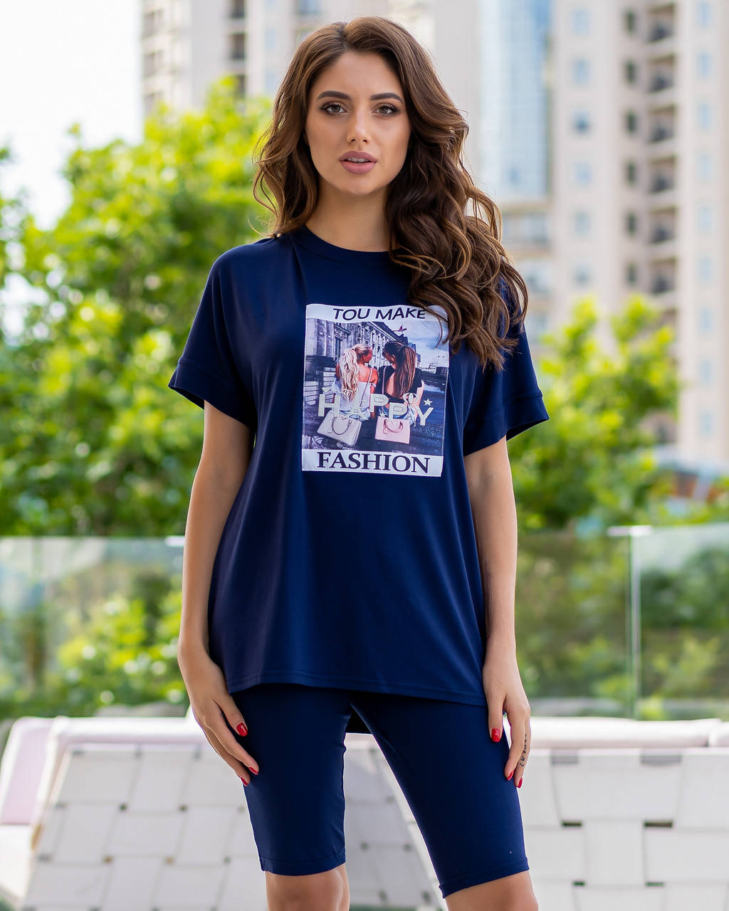 

Спортивный костюм лосины и футболка синий однотонный 44-50р.