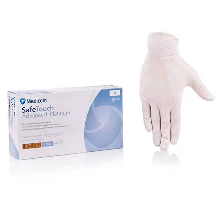 

Нитриловые перчатки XS (5-6) белые Medicom SafeTouch Platinum White, Белый
