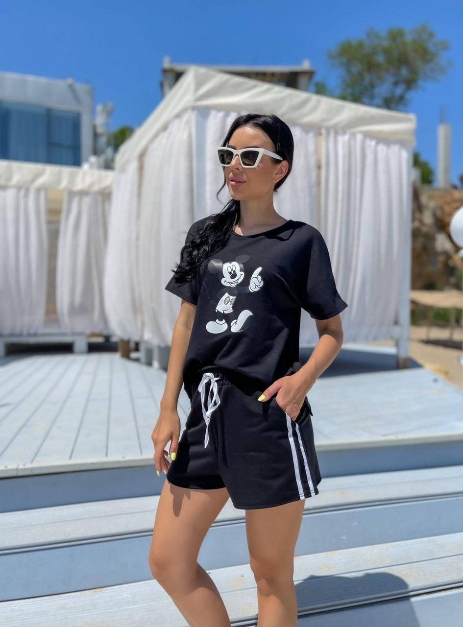 

Женский летний костюм с шортами норма и батал новинка 2021, Черный