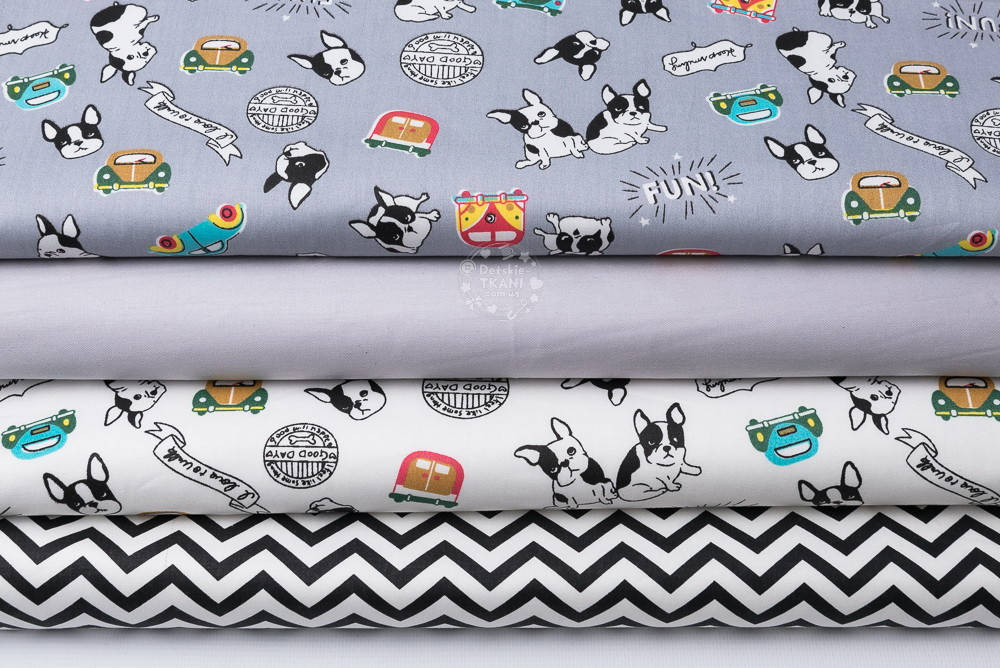 

Набор сатиновых тканей 40*40 см из 4-х шт "Французские бульдоги" №243