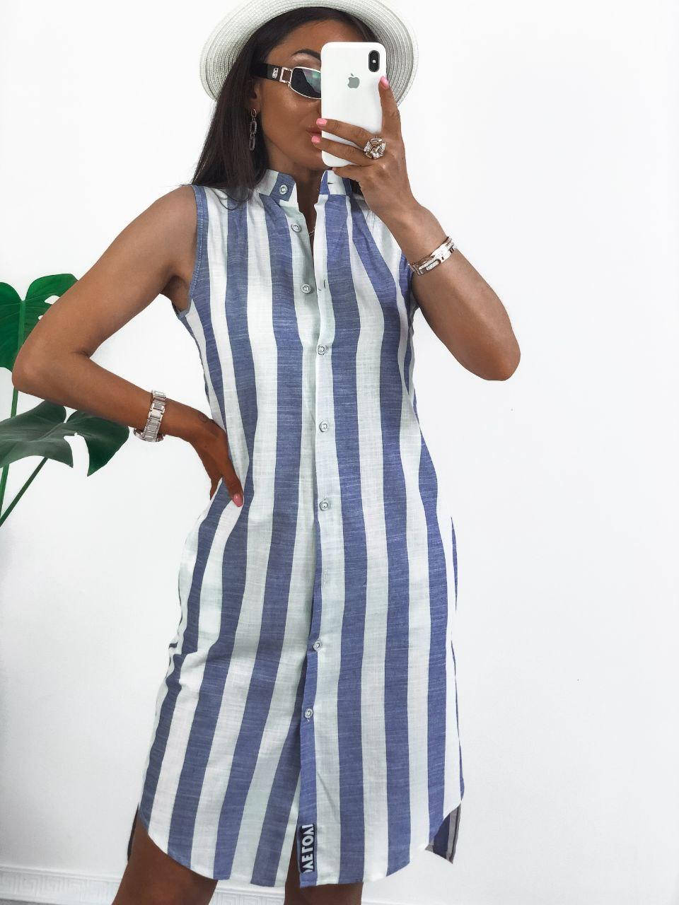 

Платье рубашка женское летнее лен полоска