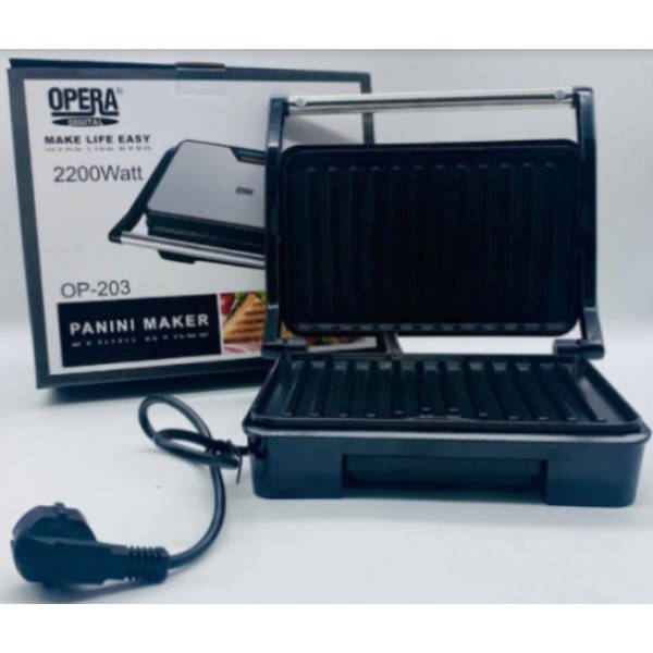 

Контактный гриль сендвичница Opera OP-203 электрогриль с контейнером для сборки жира 2200 Вт (D-2019090947)