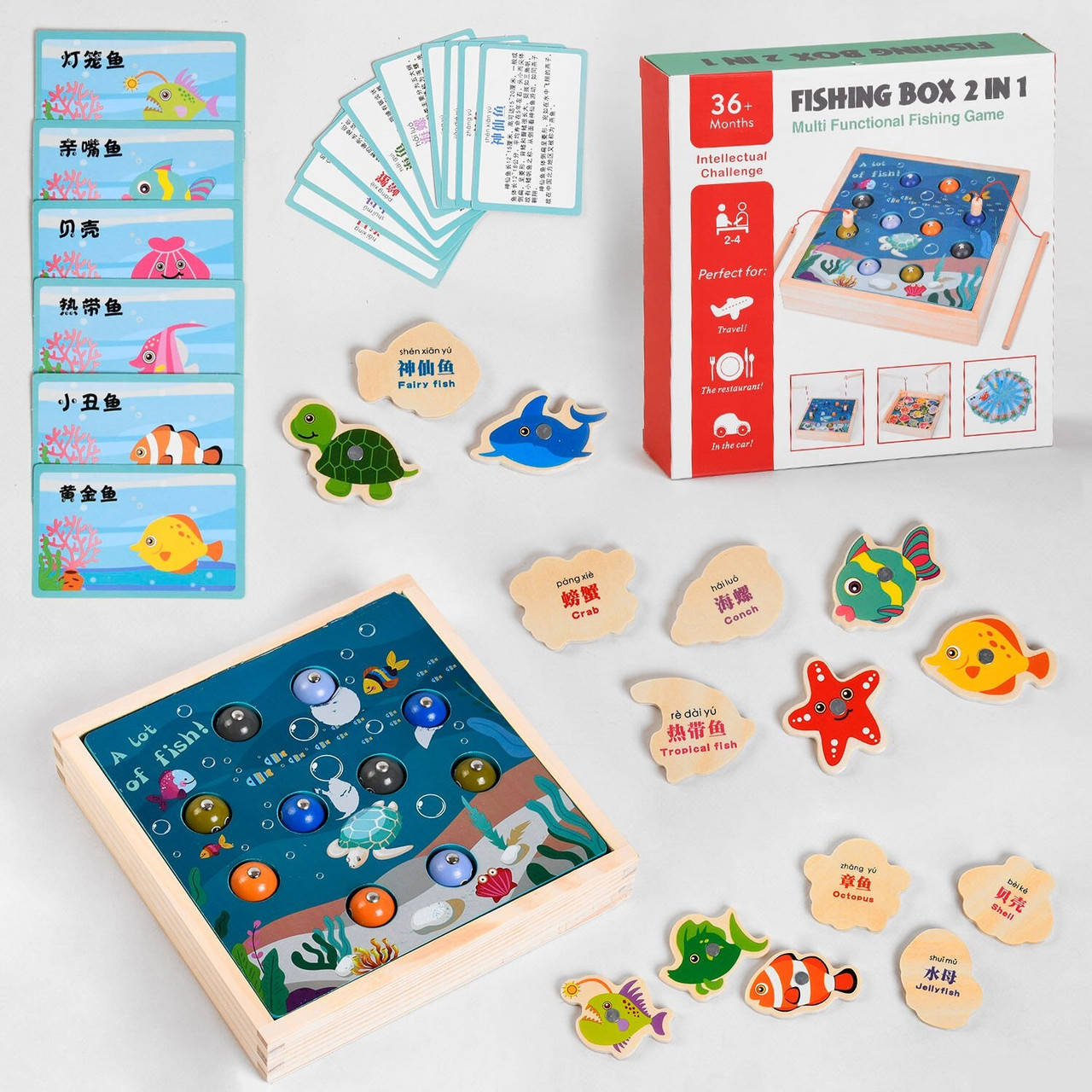 

Деревянная логическая игра "Рыбалка" M 46758 2в1, магнитная, 2 дочки, 15 карточек
