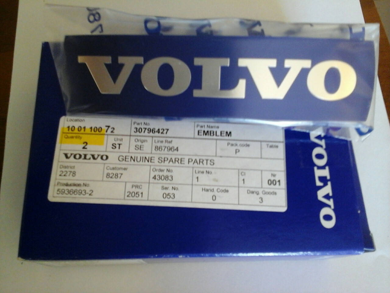

Эмблема - надпись VOLVO XC60 артикул 30796427