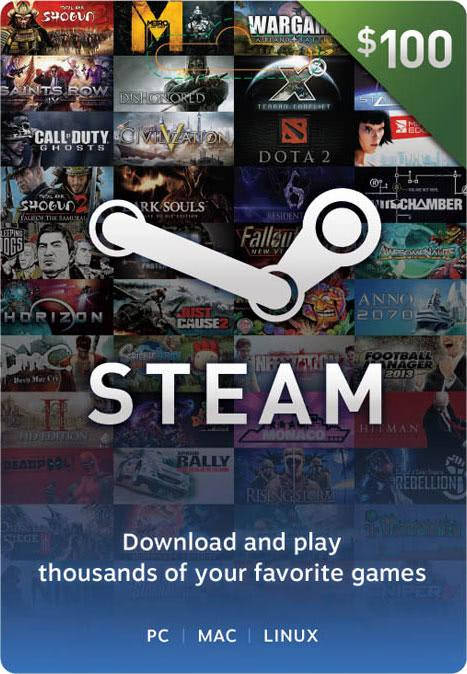 

Подарочная карта Steam Wallet 100$ (USD)