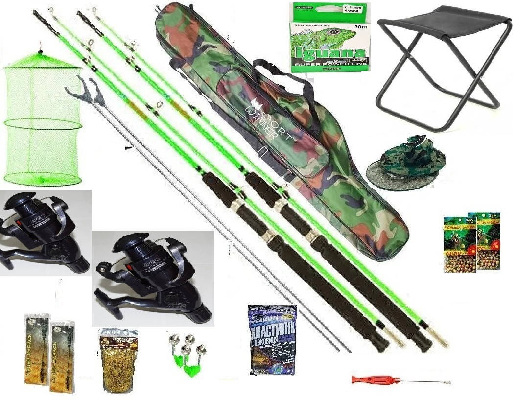 

Рыболовный набор 14 в 1 Спиннинг Crocodill (2 шт)+ катушка Кобра (2 шт.) +Подарок!, Белый