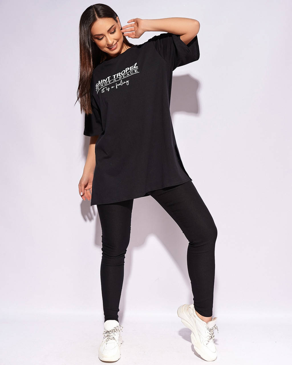 

Женская удлиненная футболка больших размеров с разрезами, Черный