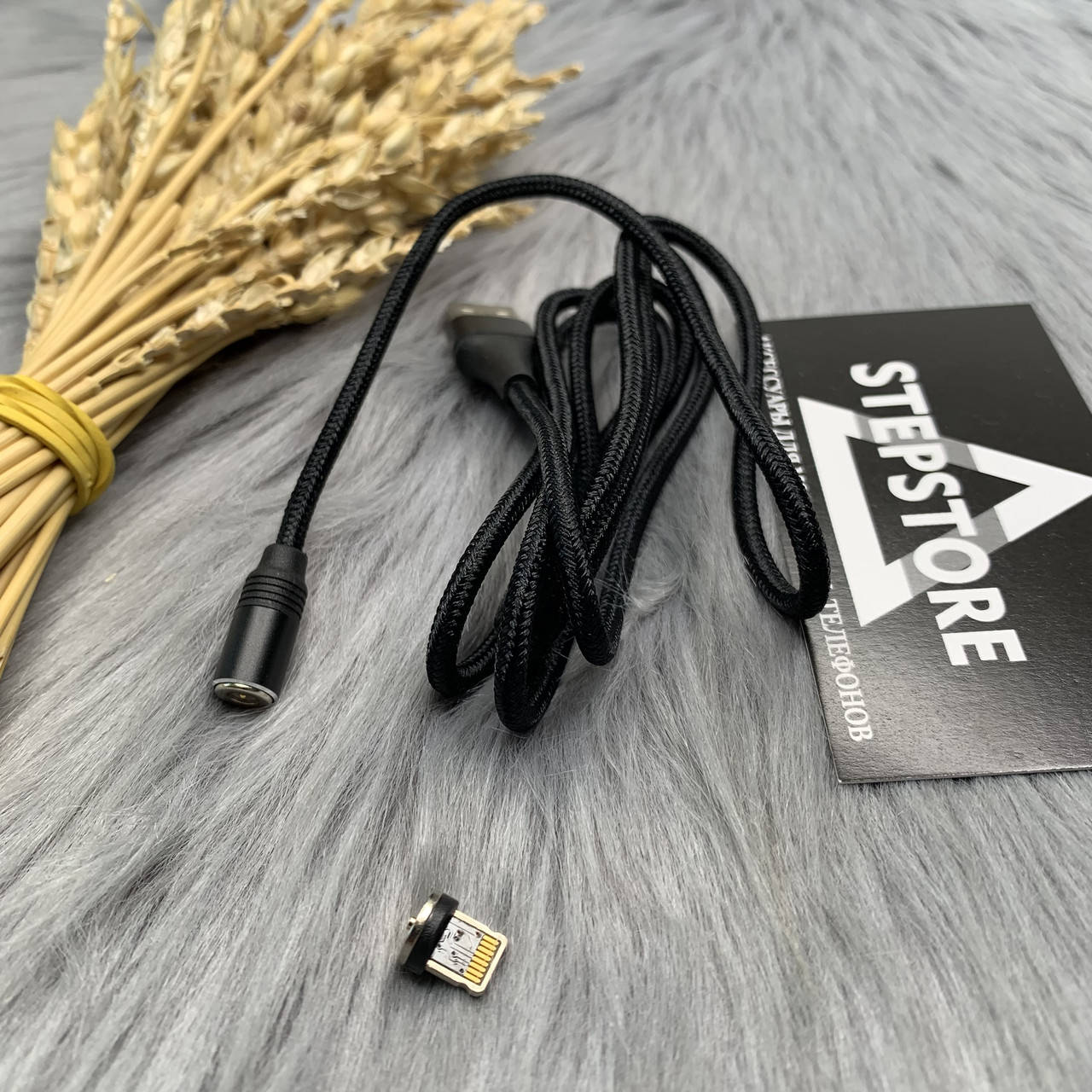 

Кабель магнитный Hoco для зарядки тканевый в оплетке Lightning-USB IOS Android, Черный