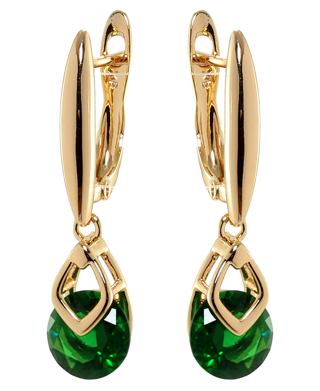 

Серьги XP Позолота 18К подвески английский замок "Зеленые фианиты"