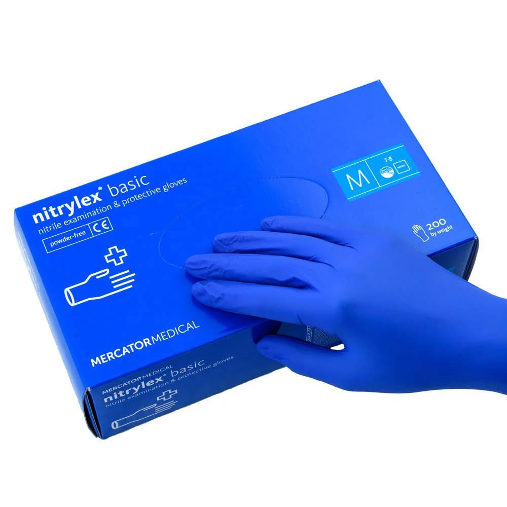 

Рукавички нітрилові неопудрені сині NITRYLEX BASIC р.М (100шт./уп.), Синий