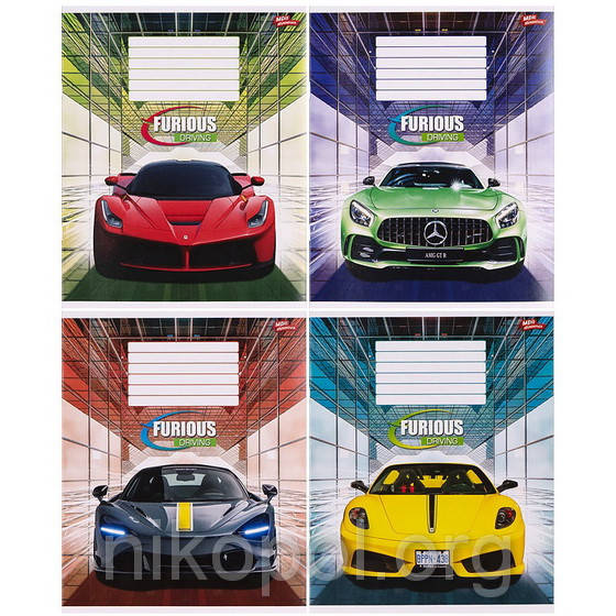 

Тетрадь 24 листа клетка, серия "Скоростные автомобили 2", белизна 100%