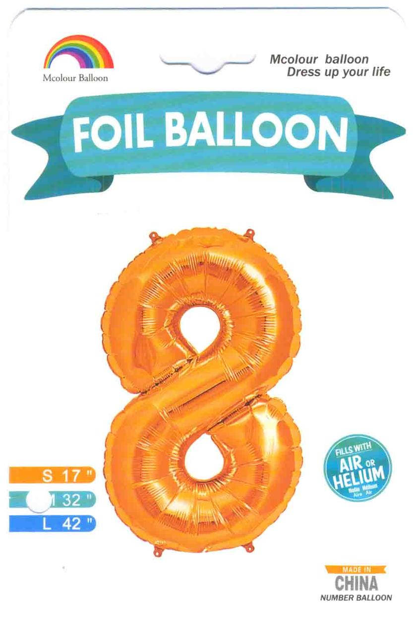 

Куля цифра в упаковці "8" Колір: Золото. Розмір: 32 "(80см). Матеріал: Фольга.