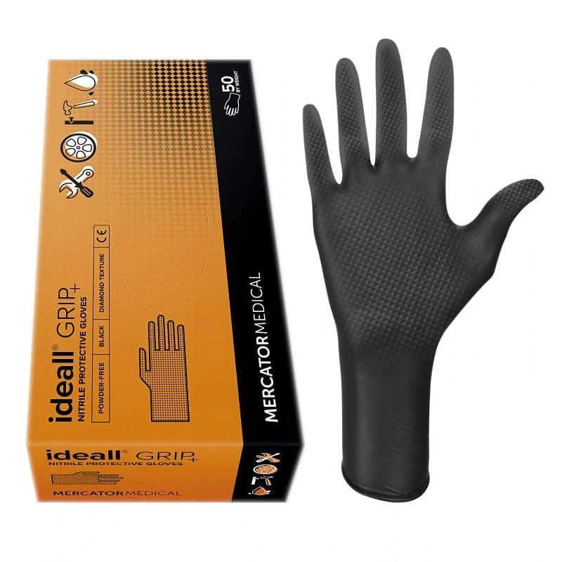 

Прочные перчатки нитриловые ideall Grip black 50 шт., размер XXL, Черный