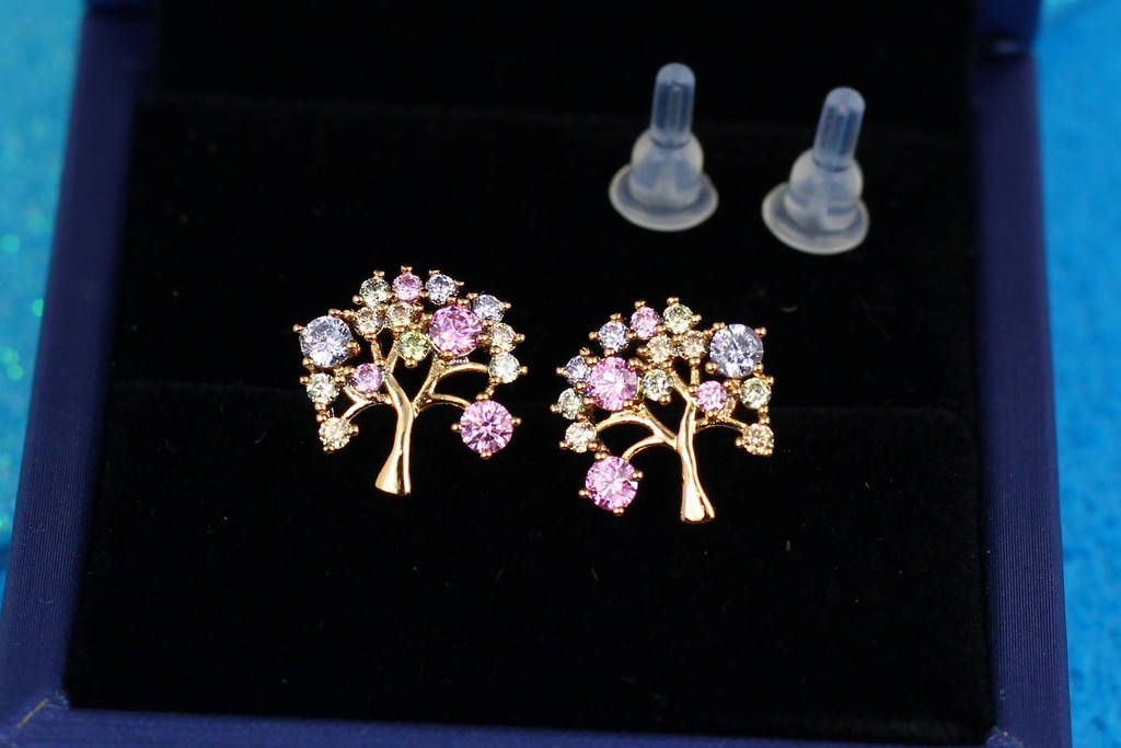 

Серьги гвоздики Xuping Jewelry деревья с разноцветными камнями 1,3 см золотистые