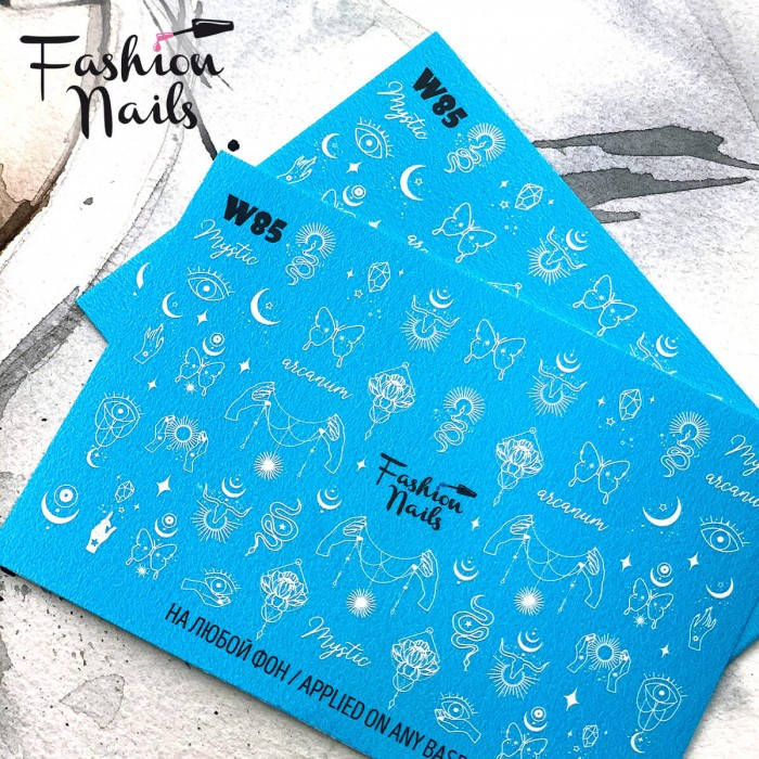 

Слайдер дизайн ловец снов змеи Бабочки - Водные наклейки для ногтей Fashion Nails W85 Эзотерика Мистика, Белый