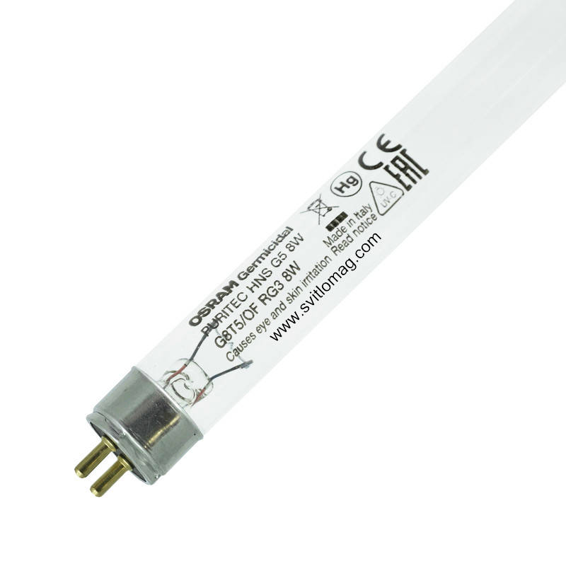 

Лампа бактерицидная ультрафиолетовая HNS 8w OSRAM G5 PURITEC UV-C T5