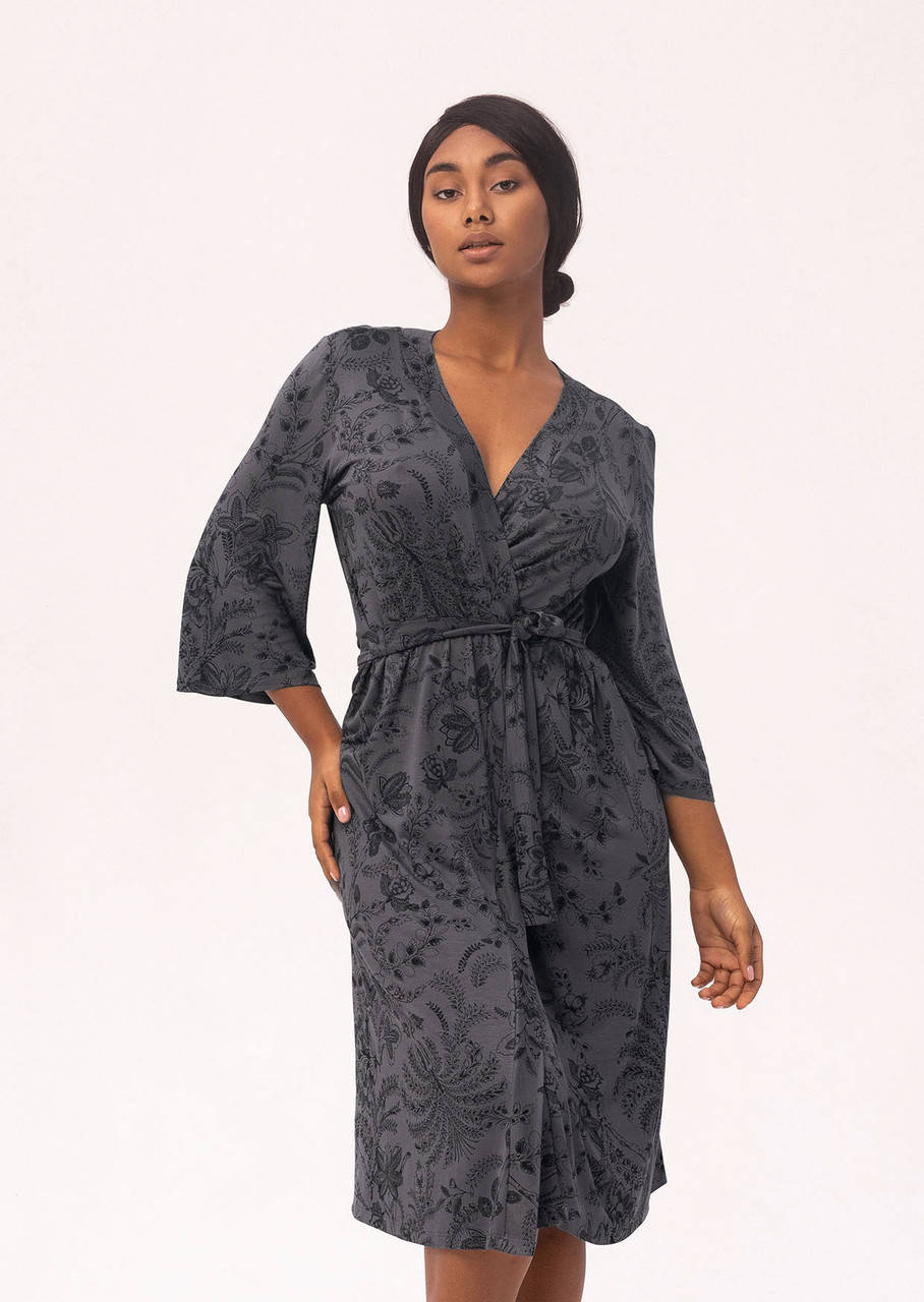 

Халат женский домашний синий вискоза, цвет графит XXL