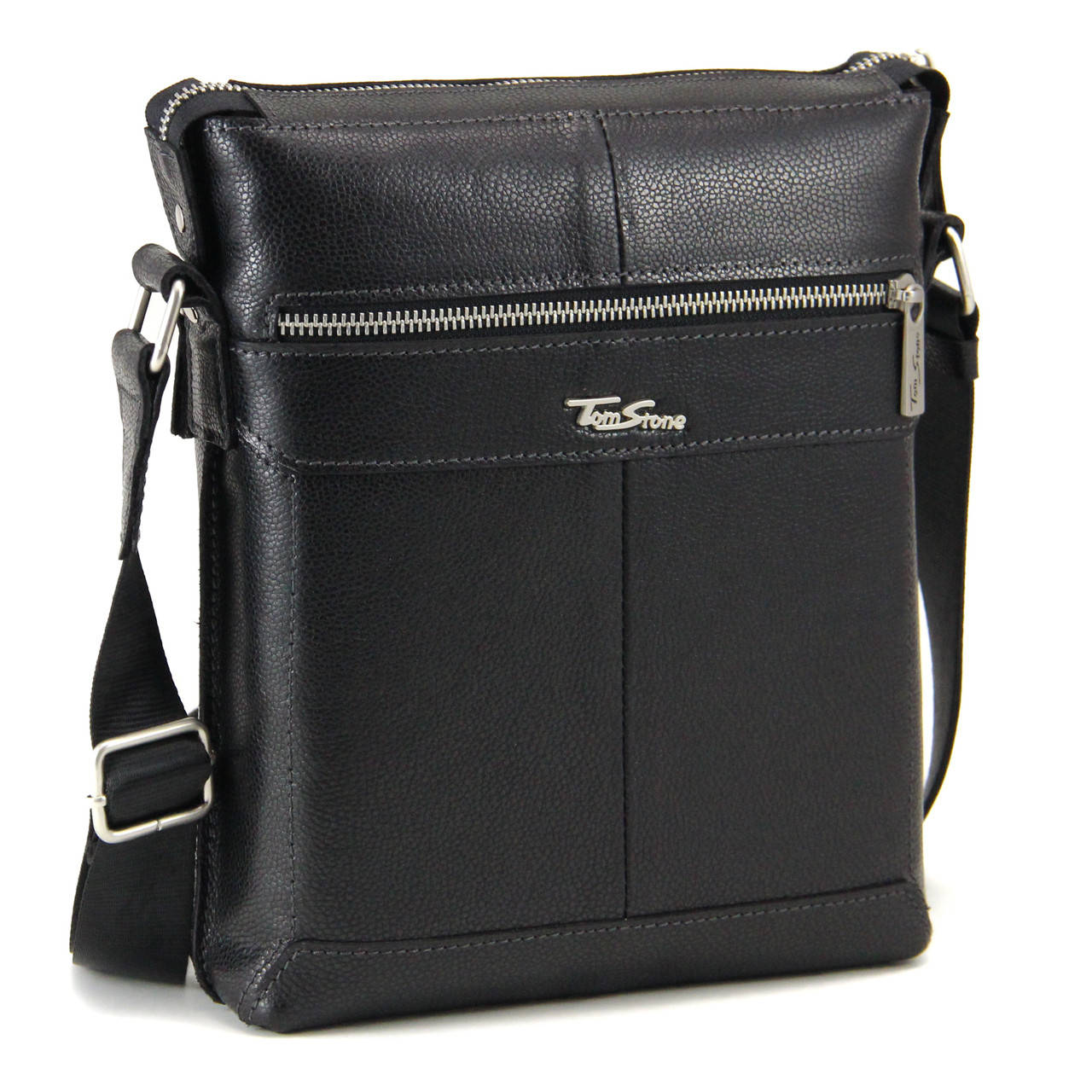 

Сумка мужская кожаная на молнии Tom Stone 5011 B черная, Черный