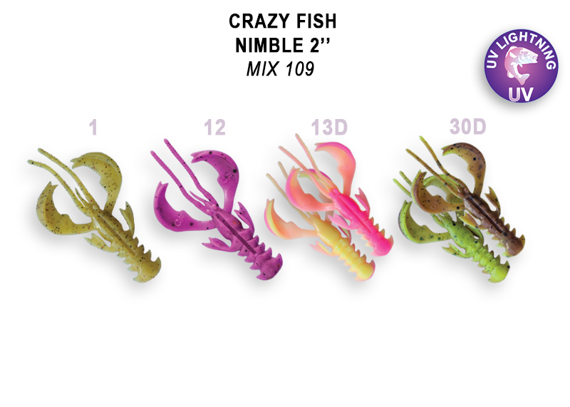 

Съедобный силикон Crazy Fish Nimble 2" 50-50-M109-6-F кальмар