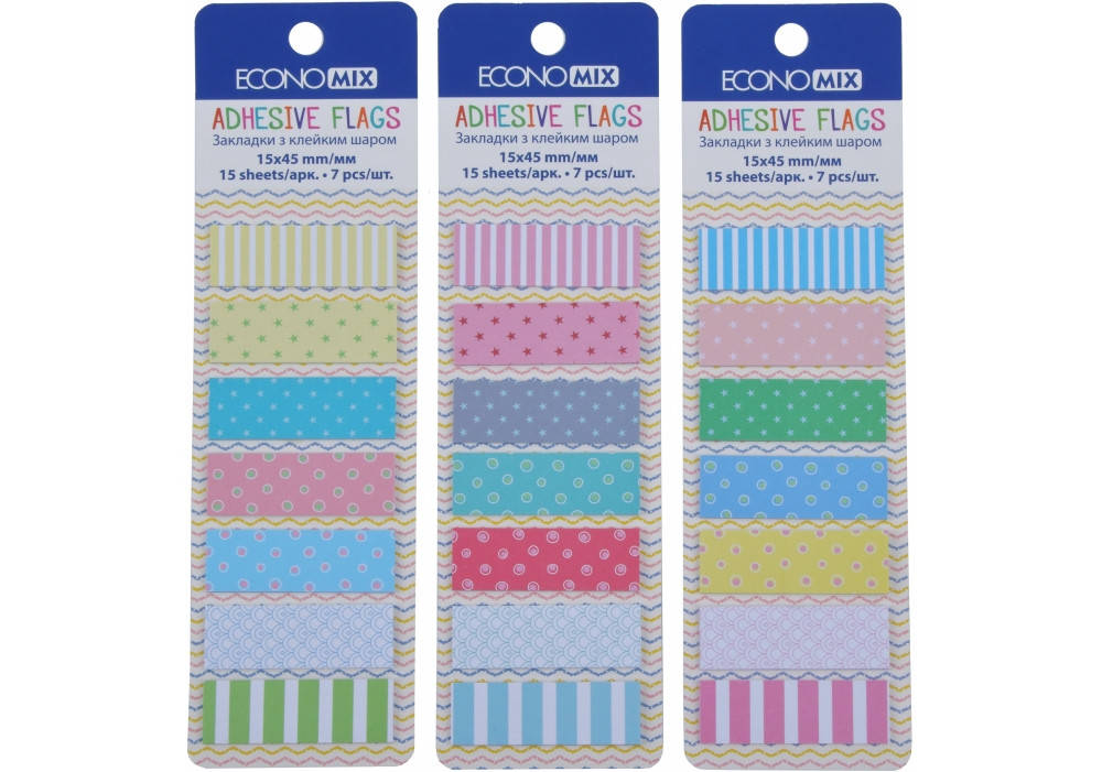 

Закладки с клейким слоем 15х45 мм Economix Fun, 105 шт., бумажные, 7 цветов ассорти