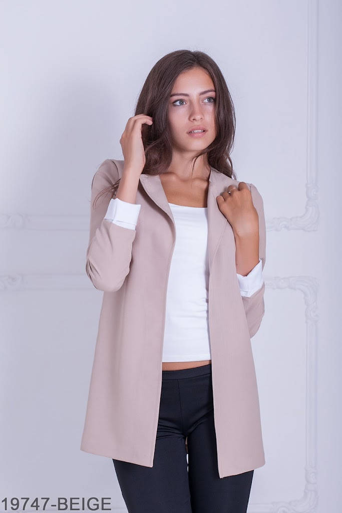 

Изящный легкий кардиган с отложным воротником и манжетами XL, Бежевый