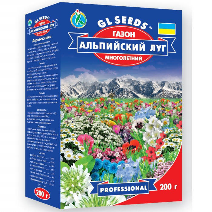 

Насіння квітучого газону Альпійський Луг багаторічна універсальна декоративна суміш, коробка 200 г