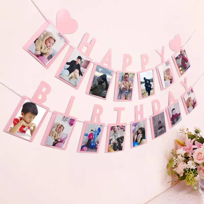 

Фото-гирлянда Happy Birthday розовая
