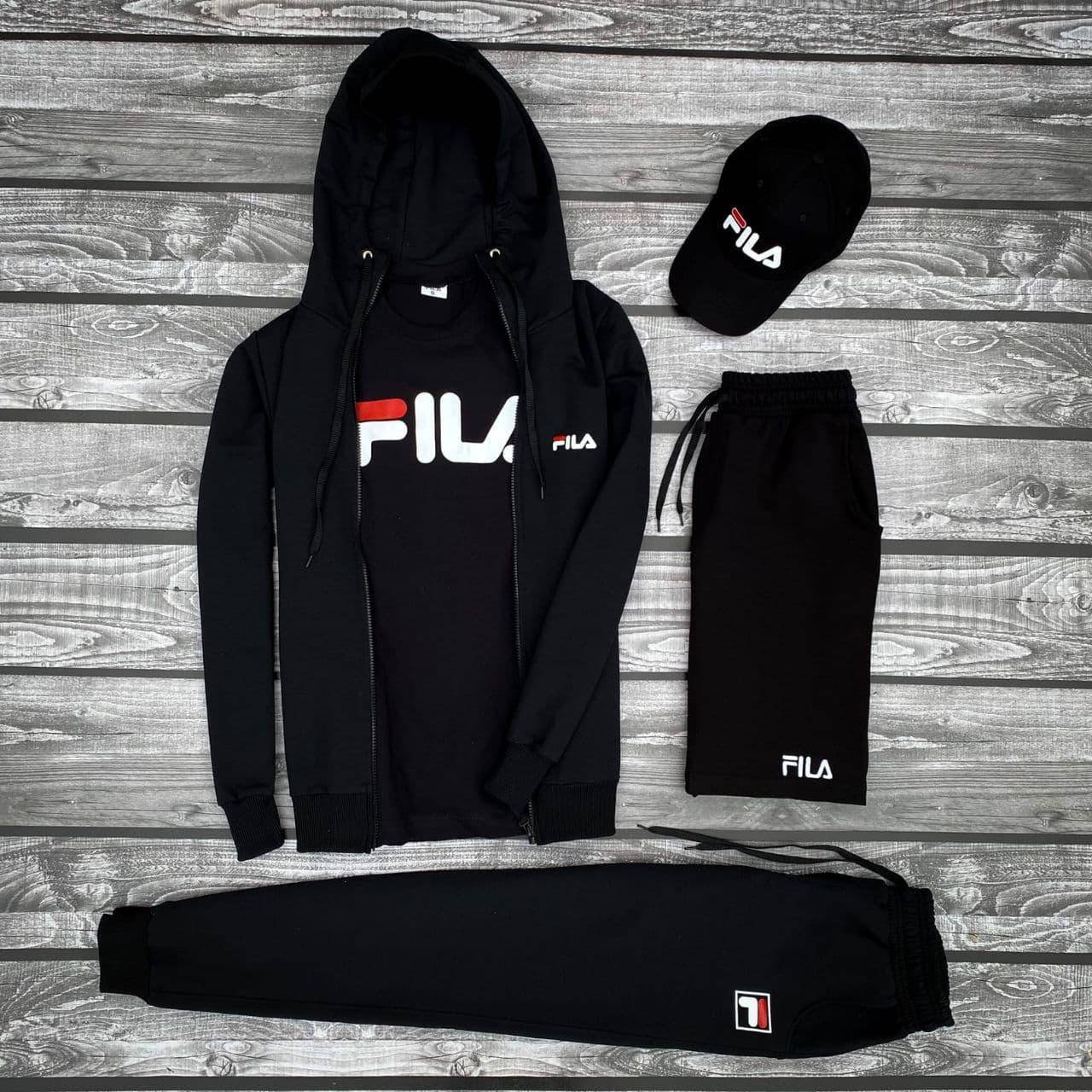 

Спортивный костюм Fila 5 в 1. Набор : Кофта Штаны Кепка Футболка Шорты. Фила L, Черный