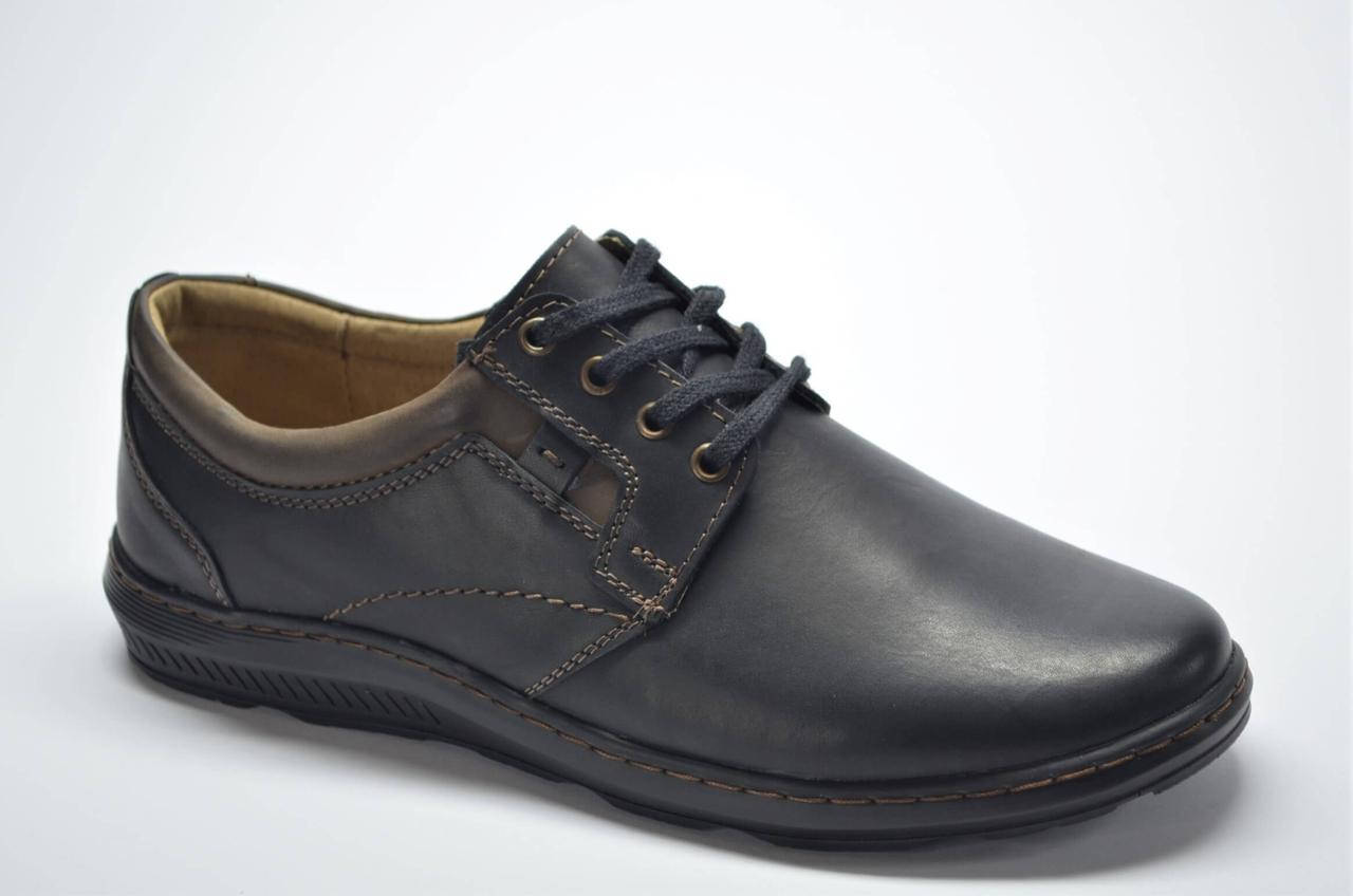 

Мужские комфортные кожаные туфли черные Mateos 898, Черный