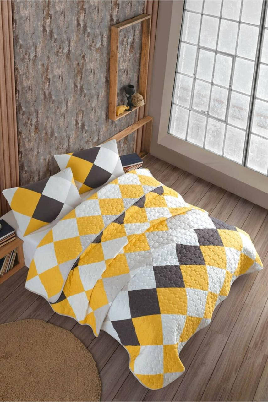 

Покрывало стеганое с наволочками ТМ Cotton Touch двуспальное 200х220 см желто-серое, Желтый