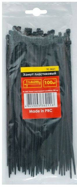 

Хомуты (стяжки) пластиковые 3,6x200мм черные INTERTOOL TC-3621 (100 шт)