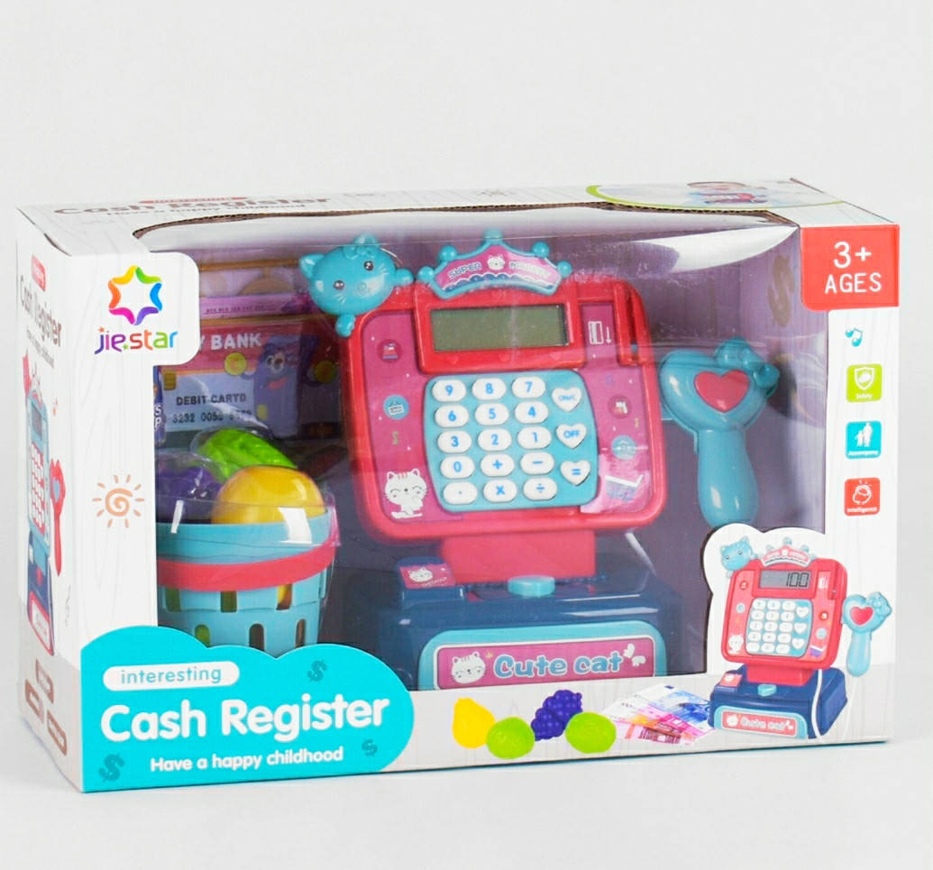 

Кассовый аппарат игрушка, калькулятор, сканер, корзинка с продуктами, LED дисплей