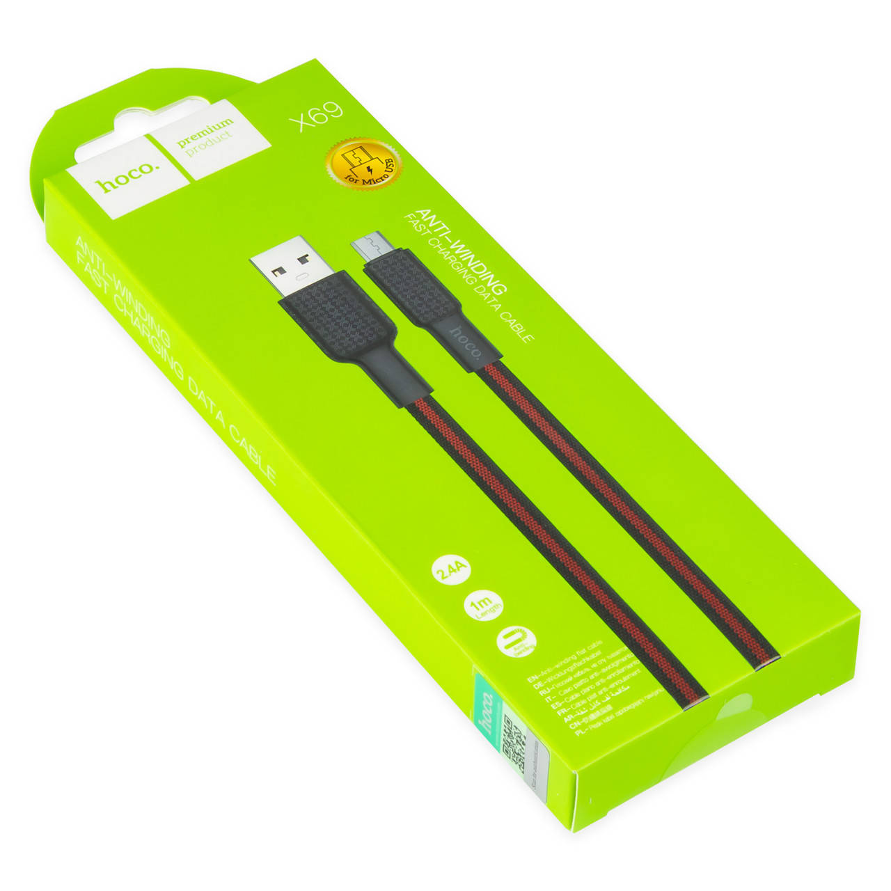 

Кабель USB - Micro USB HOCO X69 1м чёрно-красный