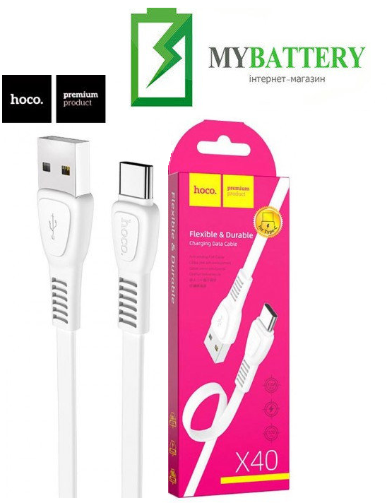 

USB кабель Hoco X40 Noah Type-C (1000mm), белый