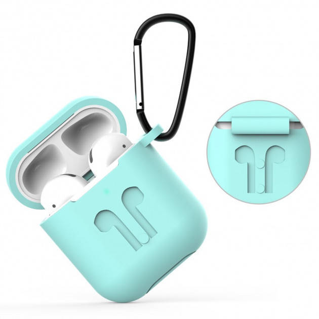 

Чехол / кейс для наушников Apple AirPods 2 и 1 + карабин Alitek Мятный