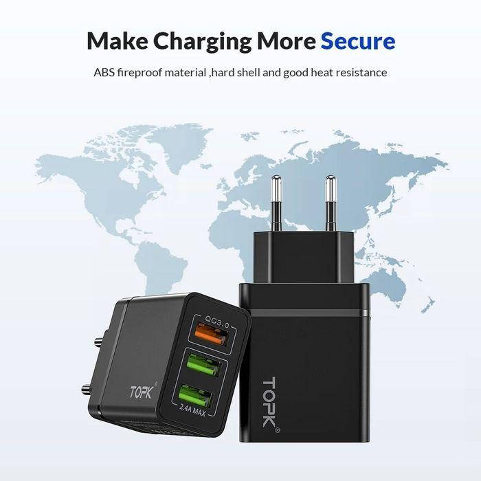 

Сетевое зарядное устройство Topk Qualcomm Quick Charge 3.0 30W 3xUSB