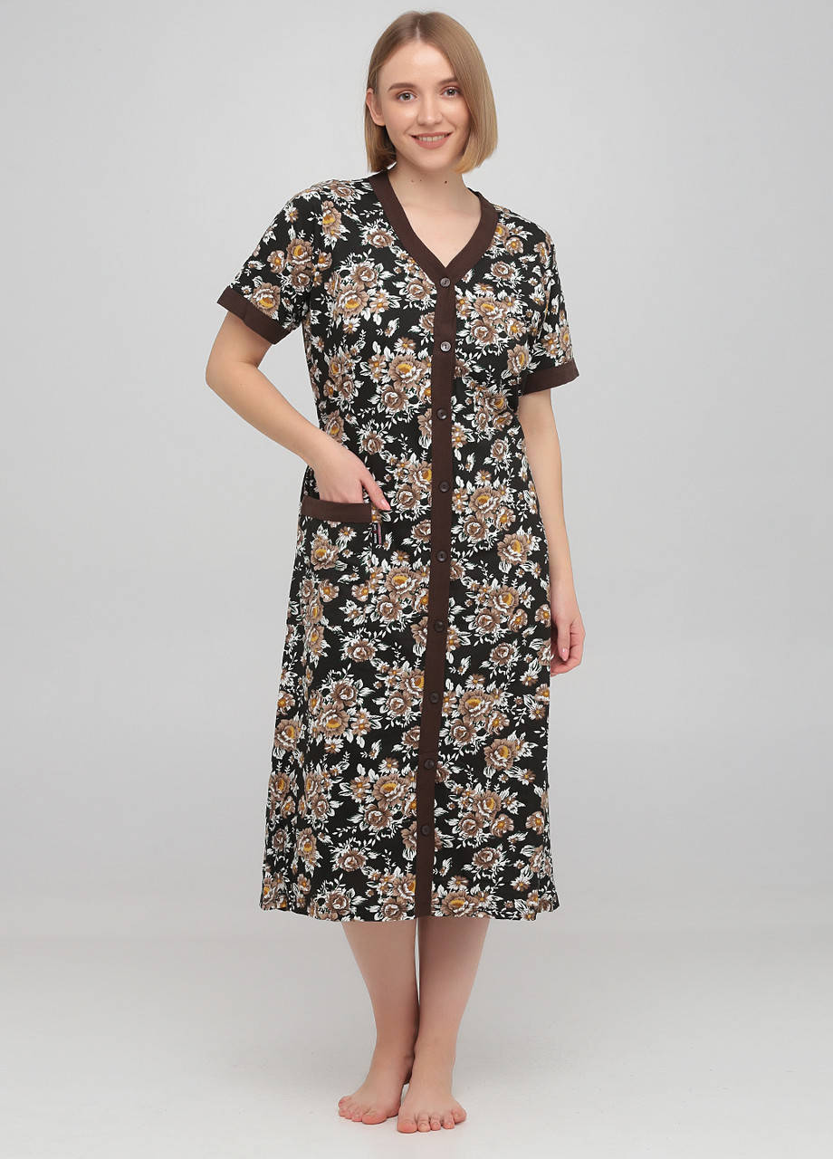 

Халат ROMEO LIFE цветочный коричневый домашний трикотаж, хлопок 7XL