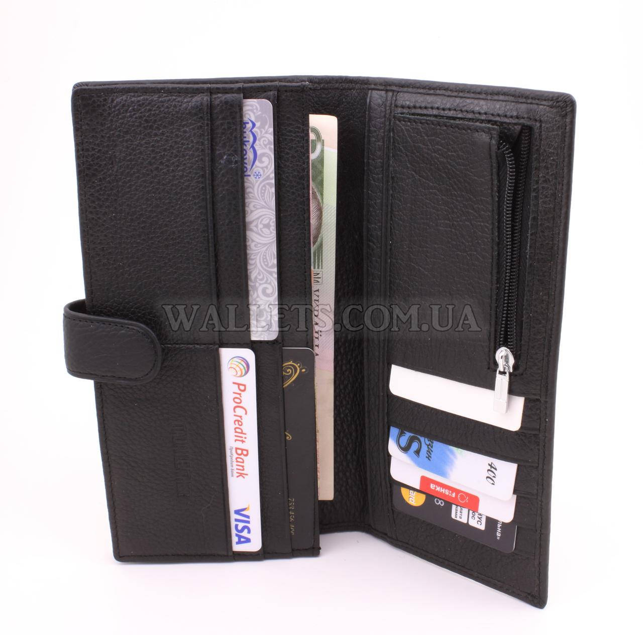 

Купюрница мужская кожаная ST, черная, с хлястиком., Черный