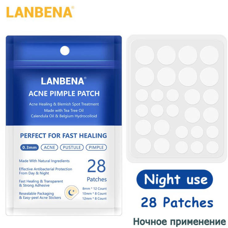 

Пластыри/патчи от прыщей лечебные невидимые ночные Lanbena Acne Pimple Patch Night 28 шт. (новый дизайн!)