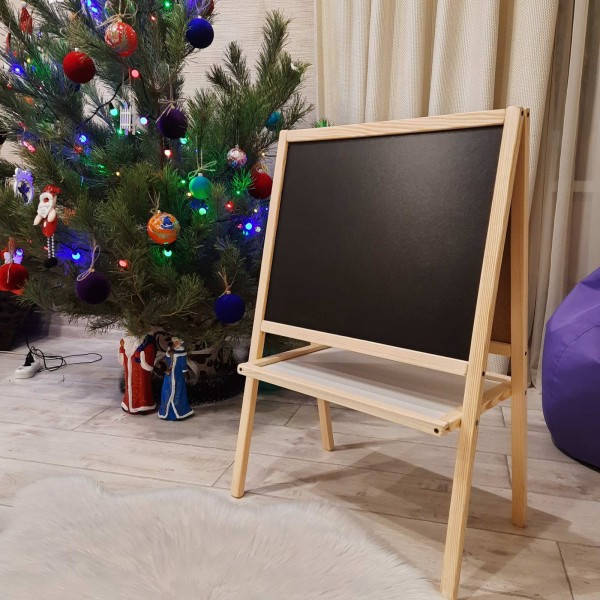 

Мольберт детский двухсторонний магнитный неокрашенный, доска для рисования, для мела, маркеров и магнитов 3в1.