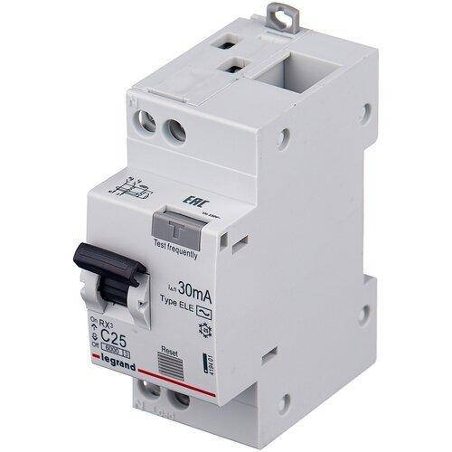 

Дифавтомат С25A 1+N 30mA (0.03A) 6kA тип AC 419401 Legrand RX3 2-полюсный