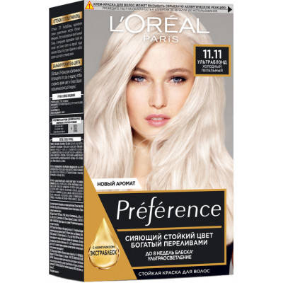 

Краска для волос L'Oreal Paris Preference 11.11 - Холодный пепельный (3600523018277) (код 1327333)