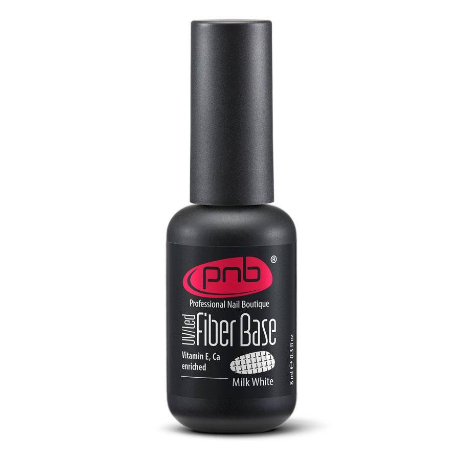 

База для гель лака файбер УФ/ЛЕД с нейлоновыми волокнами PNB Milk White , 8 ml