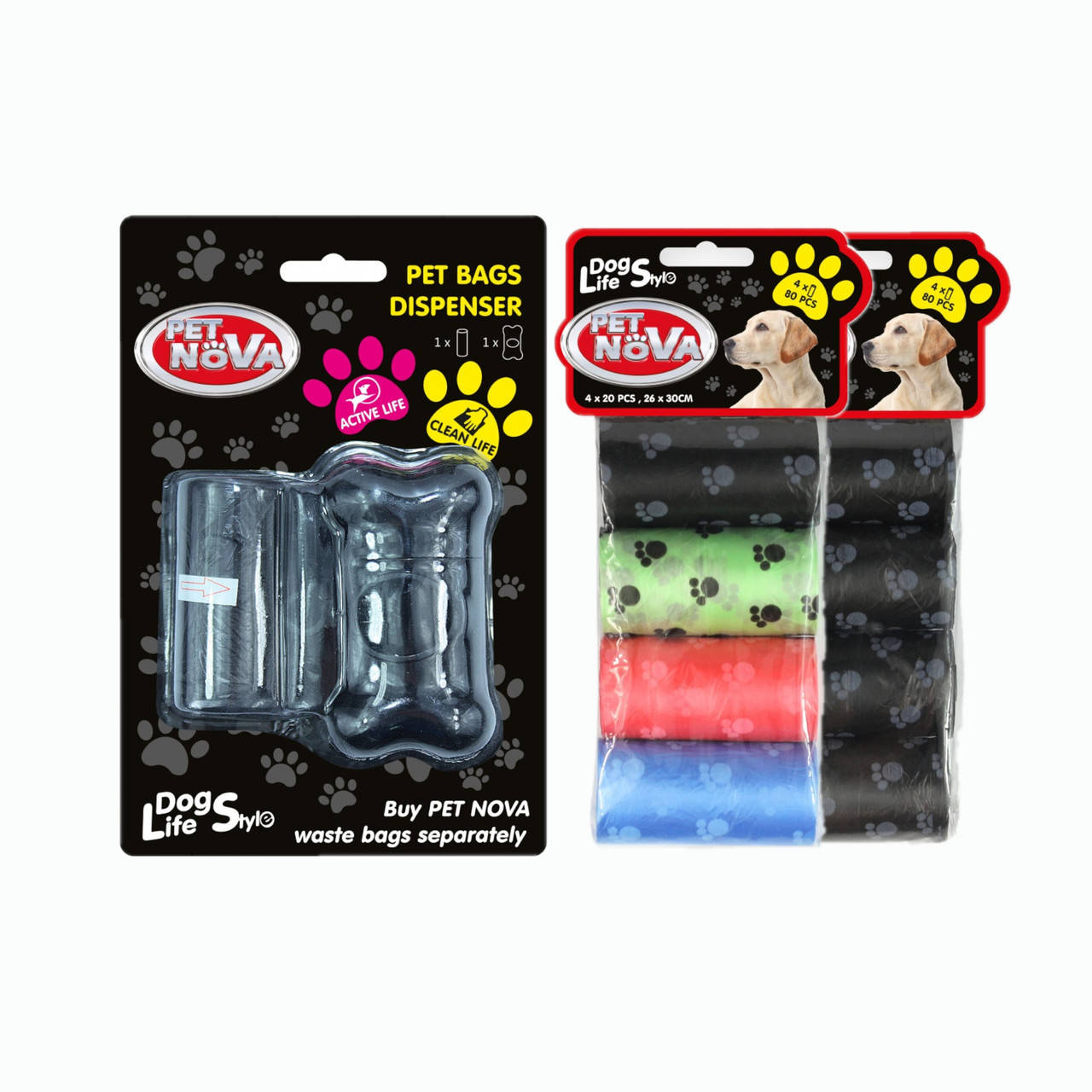 

Контейнер с пакетами для уборки за собакой Pet Nova 9 рулонов 180 пакетов, Черный