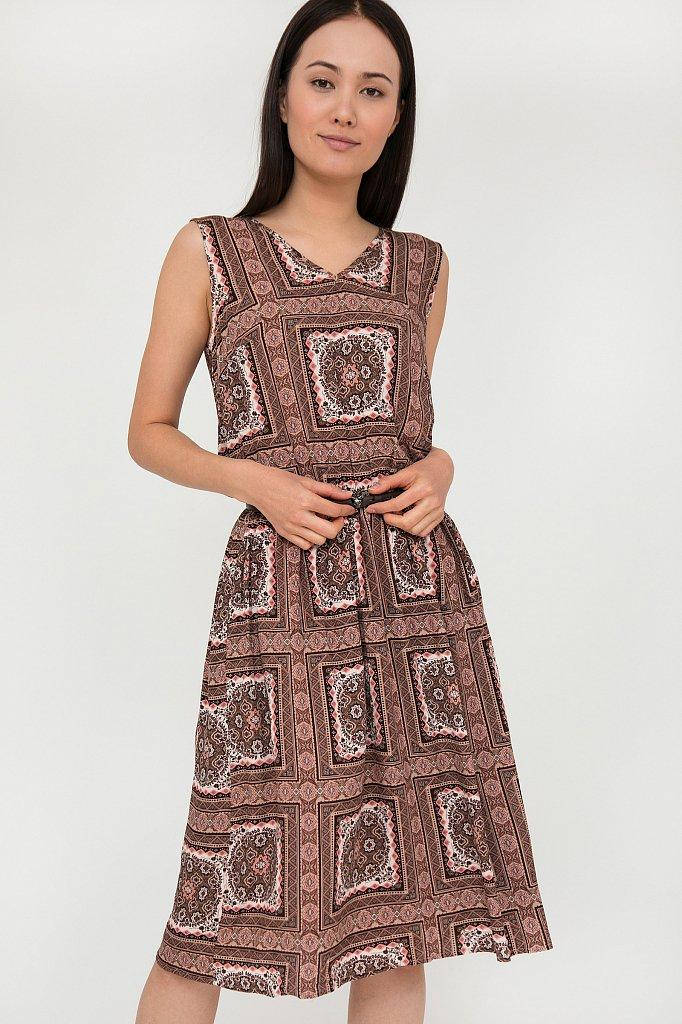 

Летнее платье миди с поясом и абстрактным принтом Finn Flare S20-12007-602 коричневое 3XL