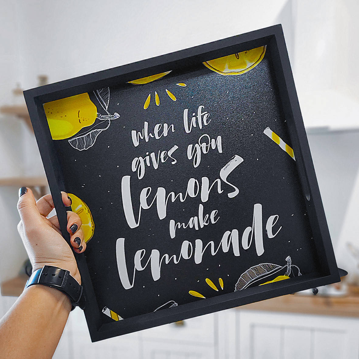 

Деревянный поднос с принтом When life gives you lemons make lemonade